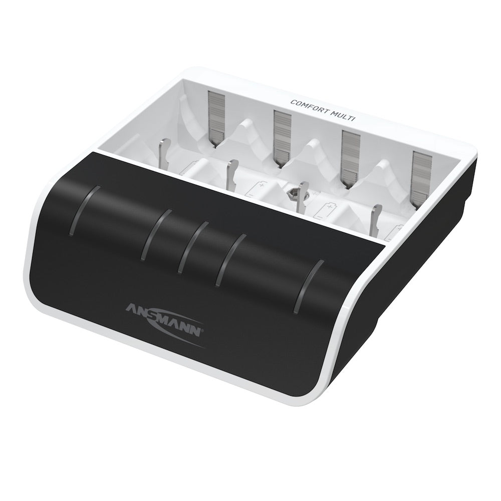 Ansmann Comfort Multi - USB Input Desktop Battery Charger, angle view, LEDs off