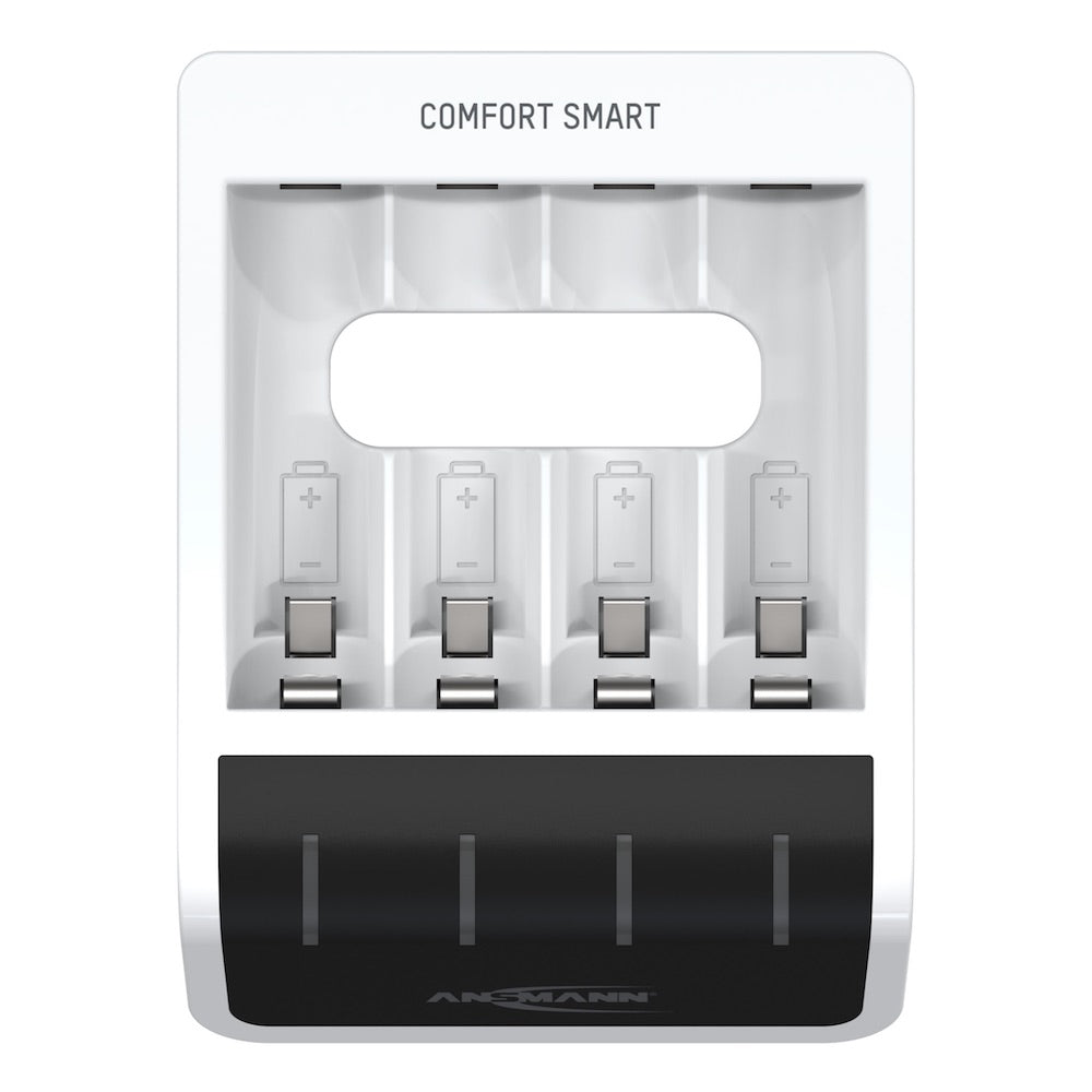 Ansmann Comfort Smart - USB Input Desktop Battery Charger, top view, LEDs off