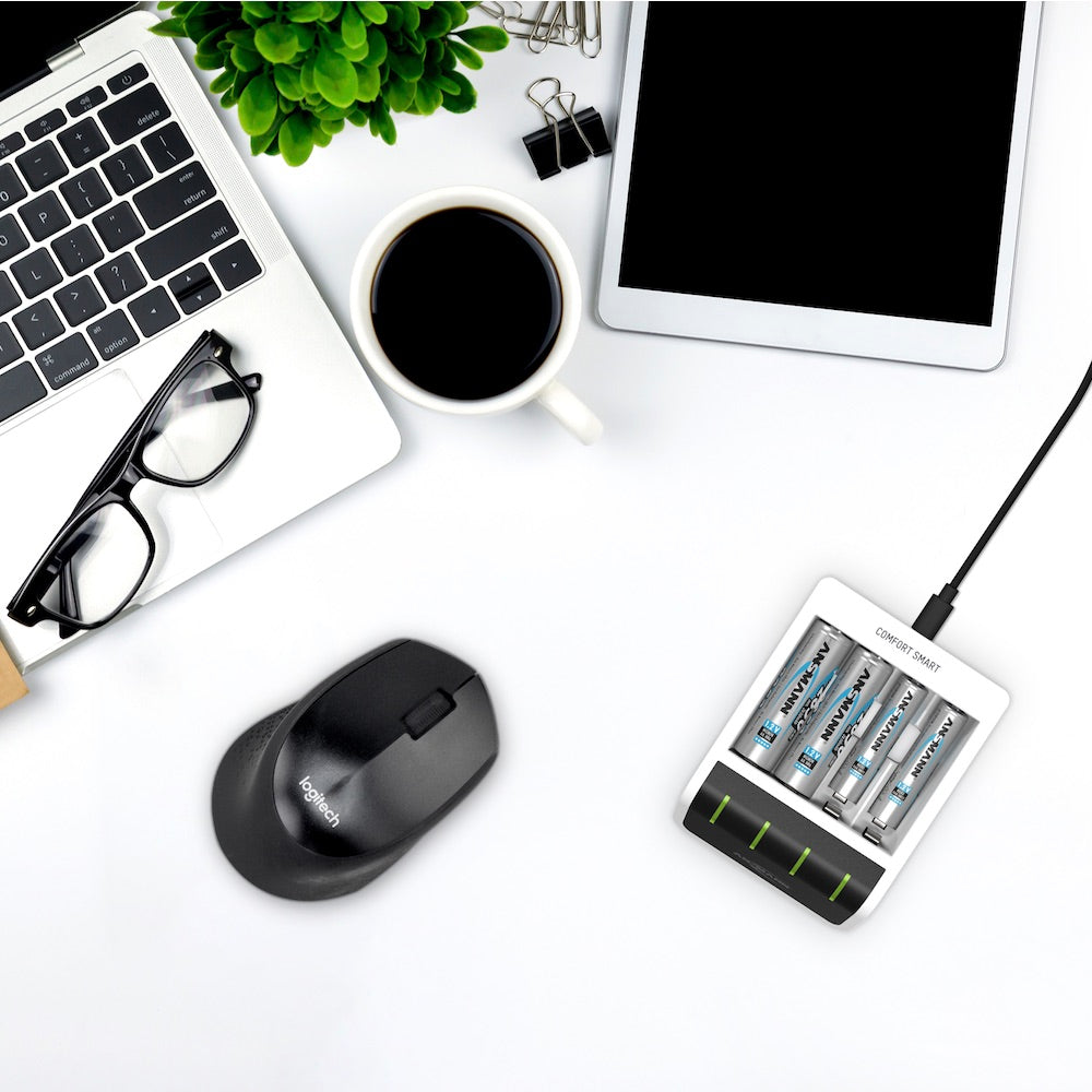 Ansmann Comfort Smart - USB Input Desktop Battery Charger, office desktop setting