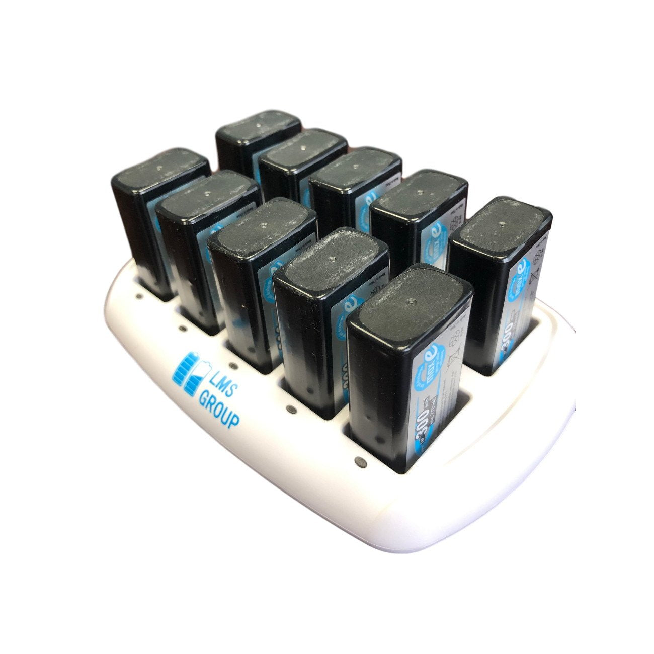 Ansmann LMS 10-bay 9V - Desktop 9V NiMH Battery Charger shown with batteries (not included)