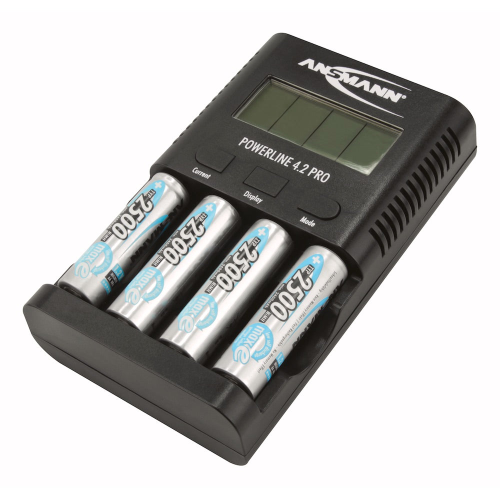 Ansmann Powerline 4.2 Pro - AA/AAA NiMH Battery Desktop Charger shown with batteries