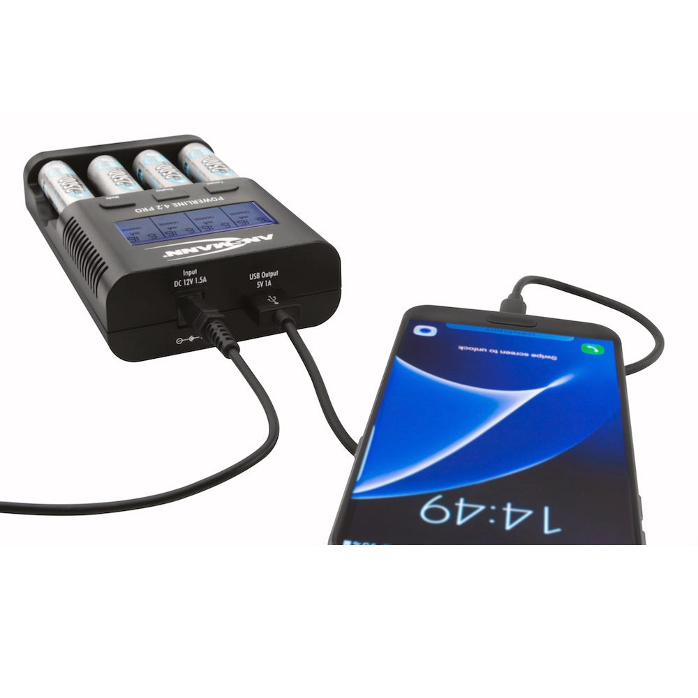 Ansmann Powerline 4.2 Pro - AA/AAA NiMH Battery Desktop Charger charging a phone