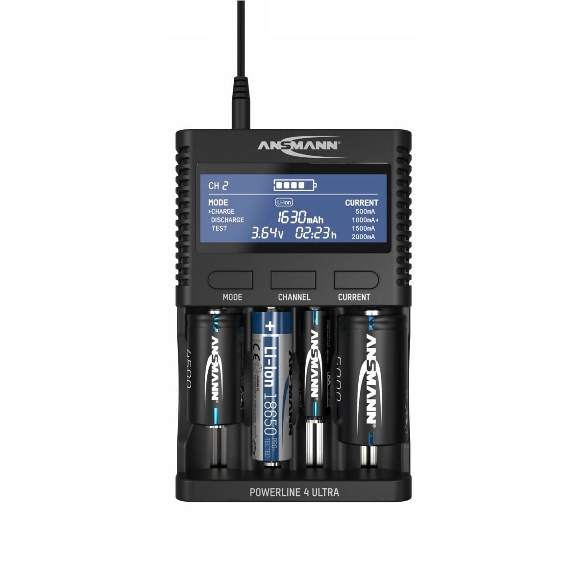 Ansmann Powerline 4 Ultra - Battery Charger and Capacity Tester shown with batteries