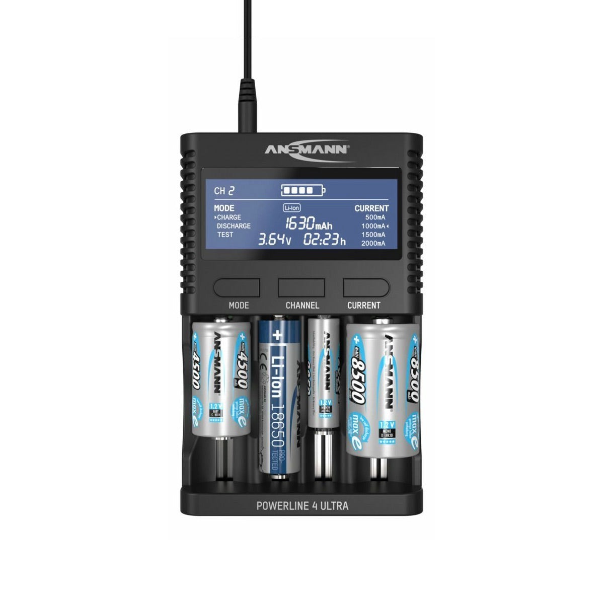 Ansmann Powerline 4 Ultra - Battery Charger and Capacity Tester shown with batteries