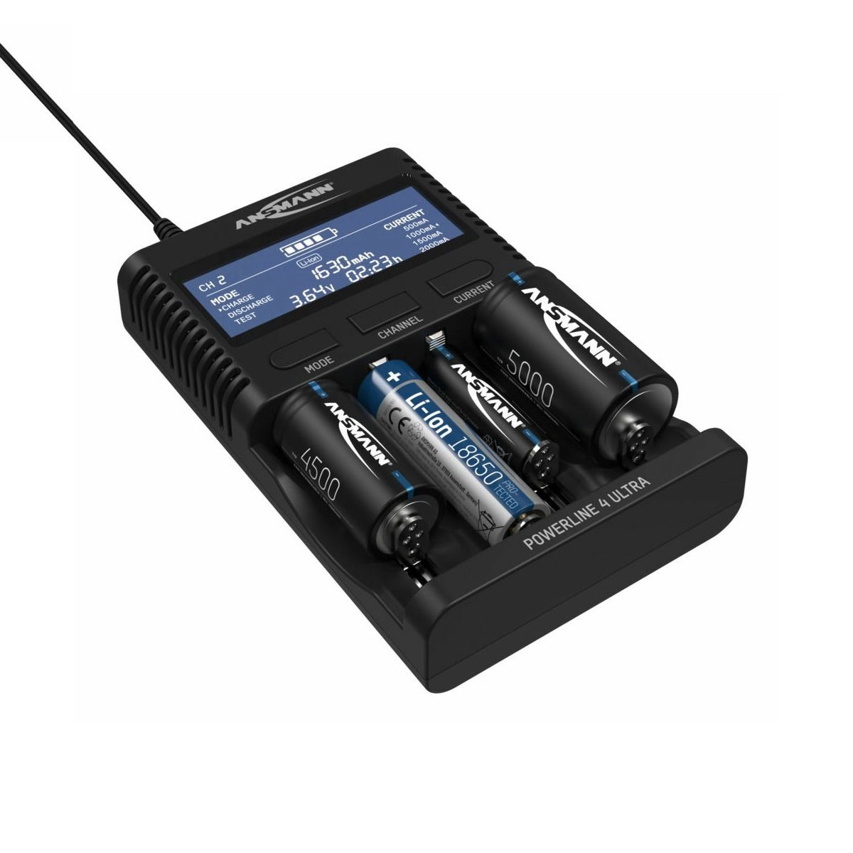 Ansmann Powerline 4 Ultra - Battery Charger and Capacity Tester shown with batteries