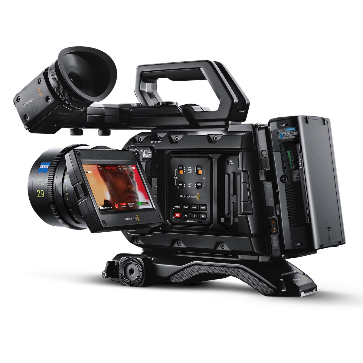 Blackmagic Design URSA Mini Pro 12K OLPF Digital Film Camera, shown with optional accessories