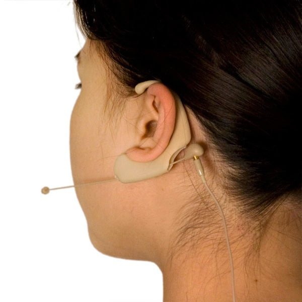 Que Audio DA12 - Single Ear Headworn Omni Microphone, worn by an theater actress