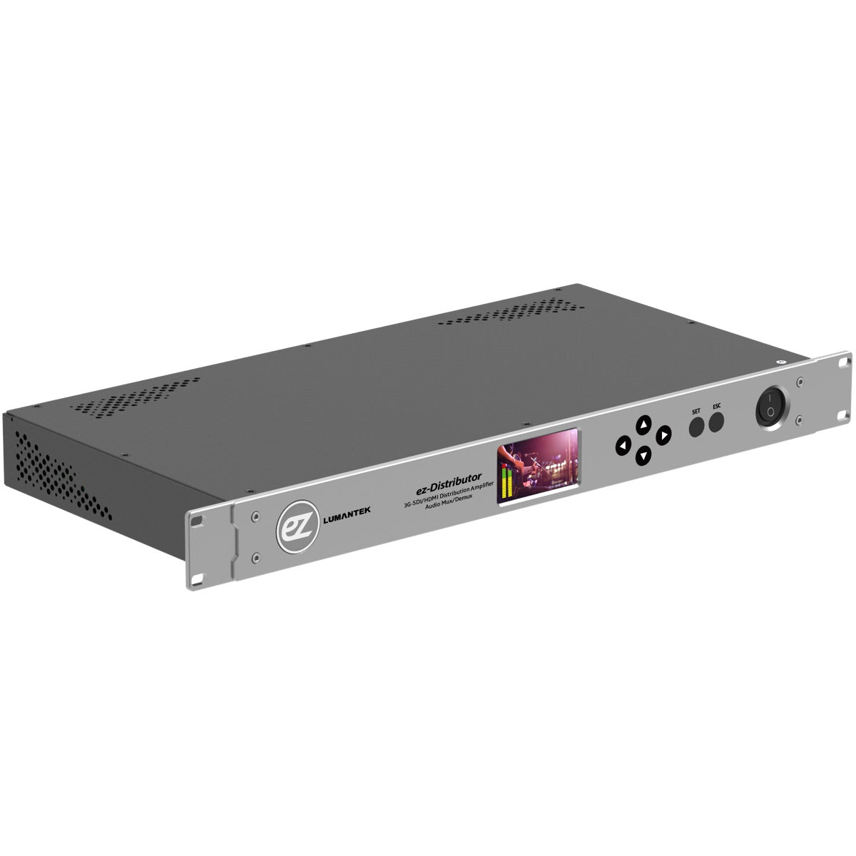 Lumantek ez-Distributor SDI & HDMI Distribution Amp with LCD Monitor, angled view