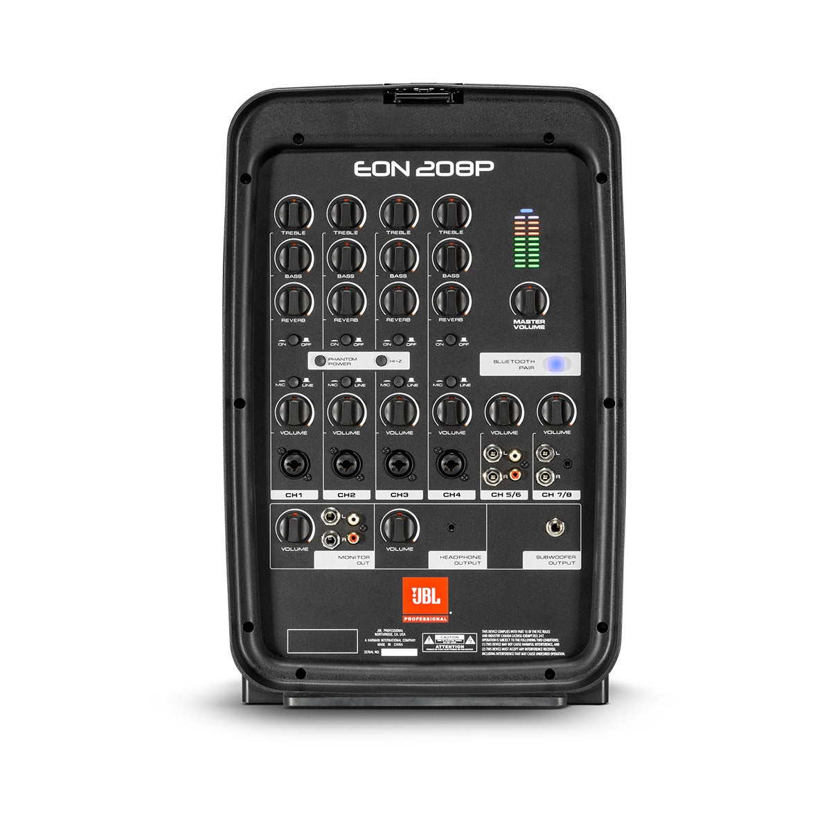JBL EON208P - Portable 2-way PA with 8-ch Powered Mixer and Bluetooth, mixer front