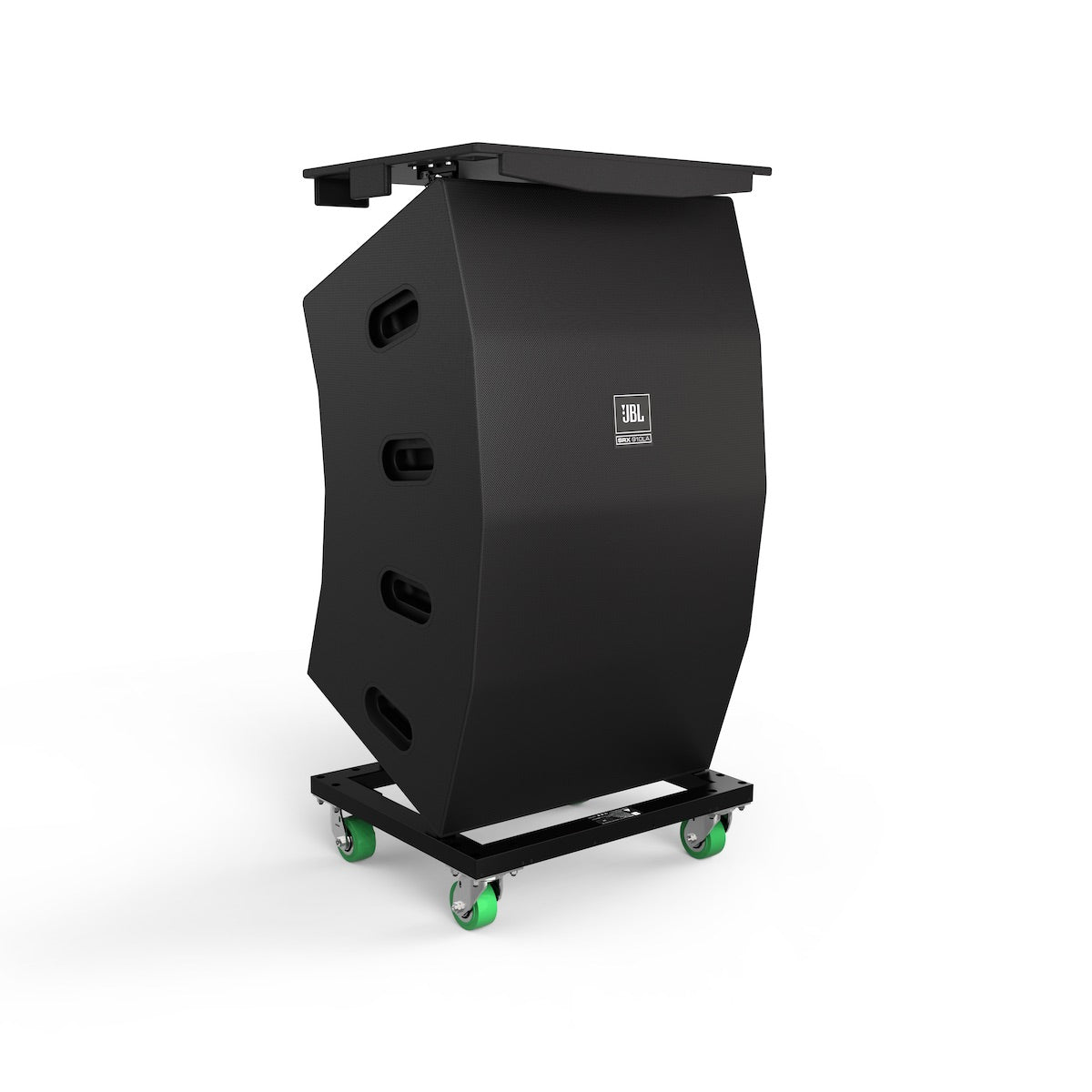 The JBL SRX910LA - Dual 10-inch Powered Line Array Loudspeaker with vertical transporter and cover options