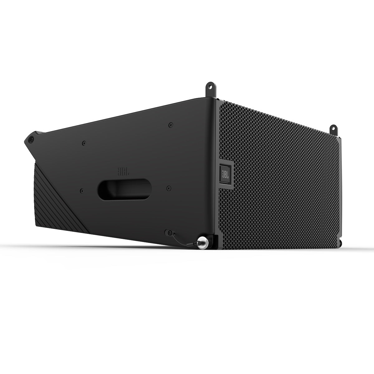 The JBL SRX910LA - Dual 10-inch Powered Line Array Loudspeaker, front angle