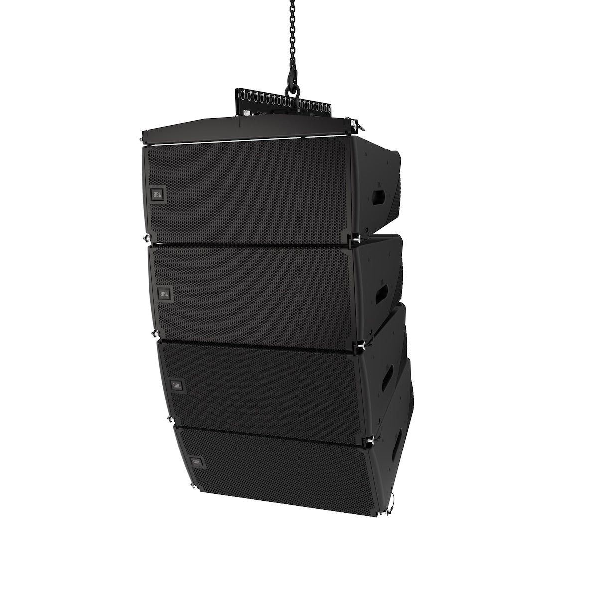 The JBL SRX910LA - Dual 10-inch Powered Line Array Loudspeaker, 4 speaker flown configuration