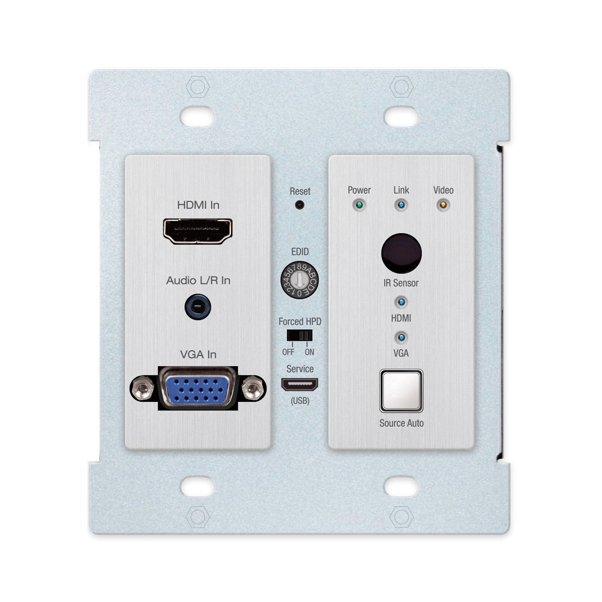 Key Digital KD-X2x1WVTx - 4K/18G HDBaseT Wall Plate Switcher, HDMI & VGA, front