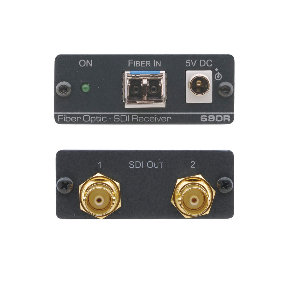 Kramer 690R - 2-Channel 3G HD-SDI Fiber Optic Receiver, front and rear views