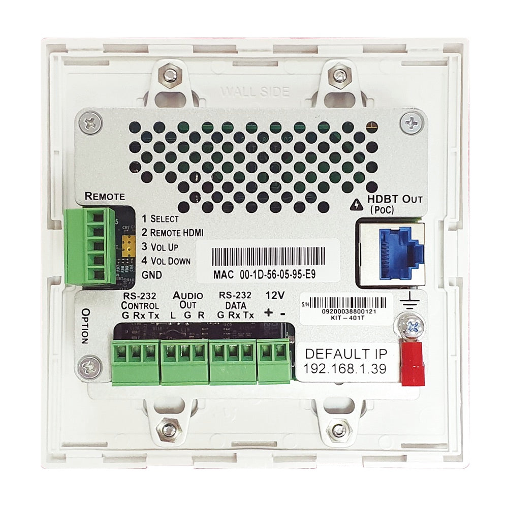 Kramer KIT-401/US-D(W) - 4K Auto–Switcher/Scaler Kit over Long–Reach HDBaseT, wall plate rear