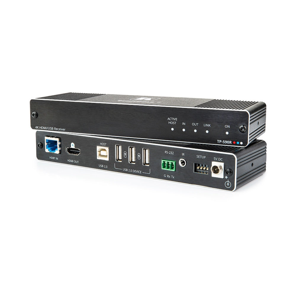 Kramer TP-590R - 4K60 4:2:0 HDMI Receiver with USB, RS–232, & IR, front and rear views