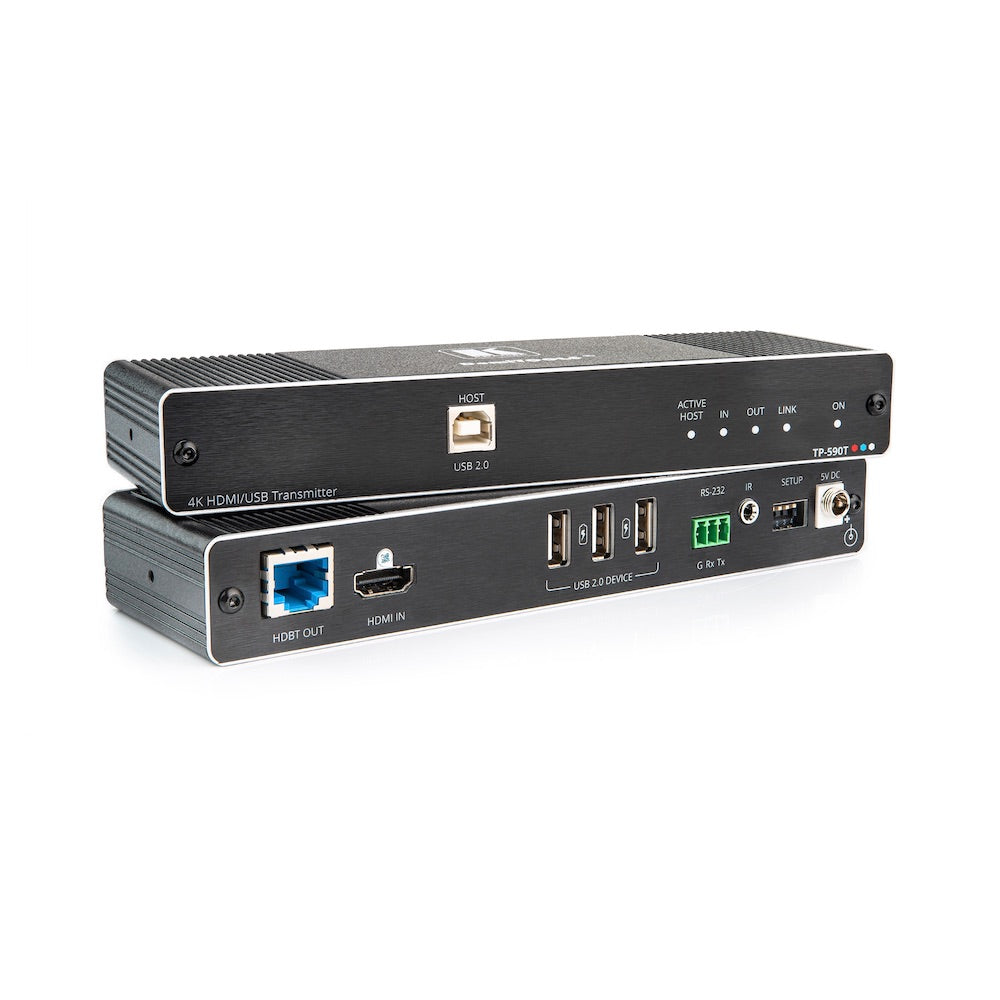Kramer TP-590T - 4K60 4:2:0 HDMI Transmitter with USB, RS–232, & IR, front and rear views