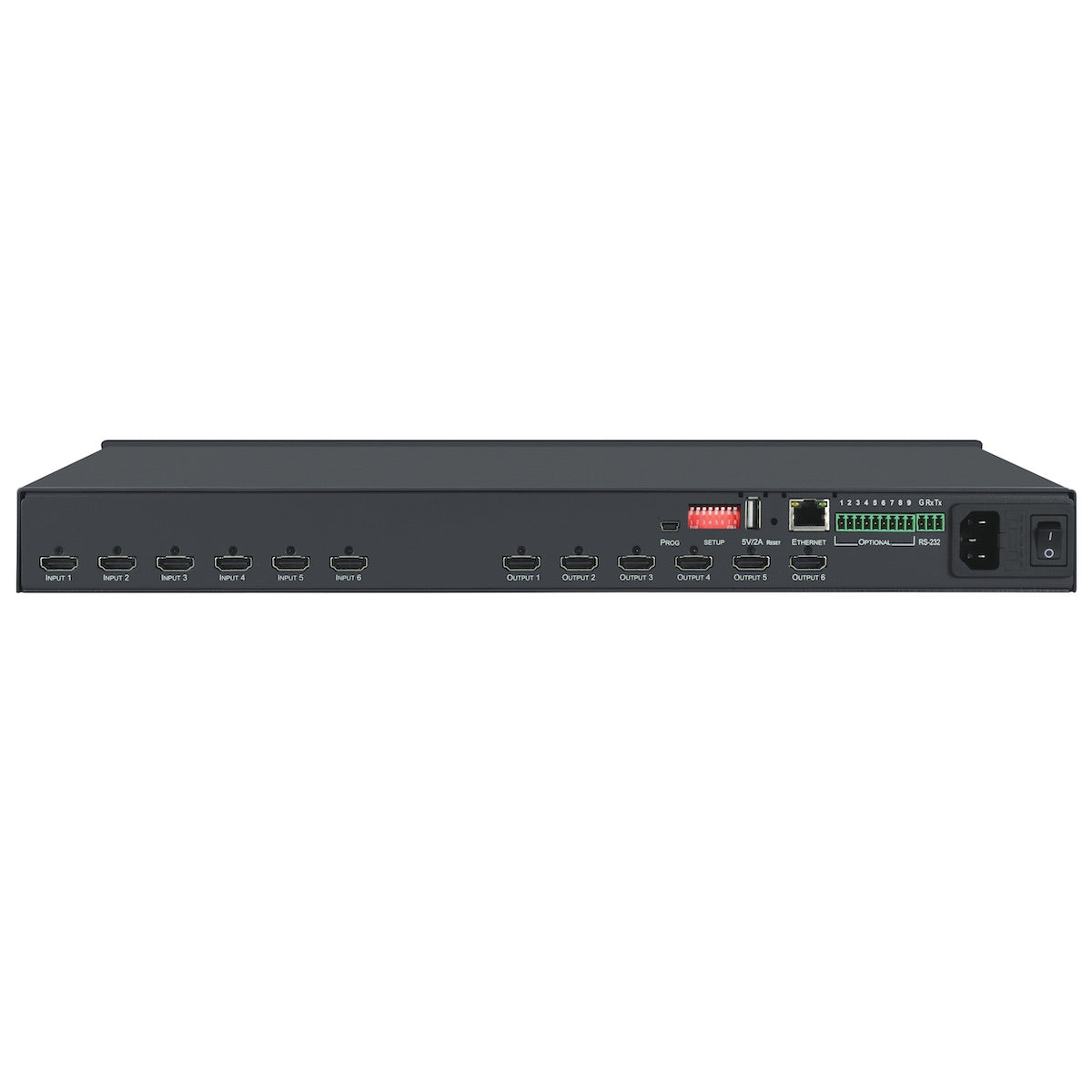 Kramer VS-66H2 - 6x6 4K HDMI Matrix Switcher with Digital Audio Routing, rear
