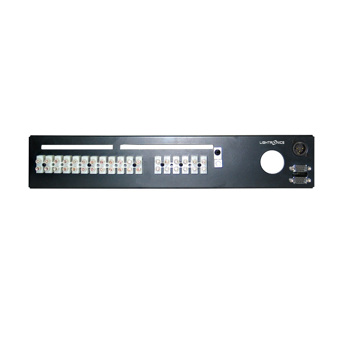 Lightronics RE82L Rack Mount Dimmer, RE Series, rear Terminal/Barrier Connector Strip with Knockout Cover