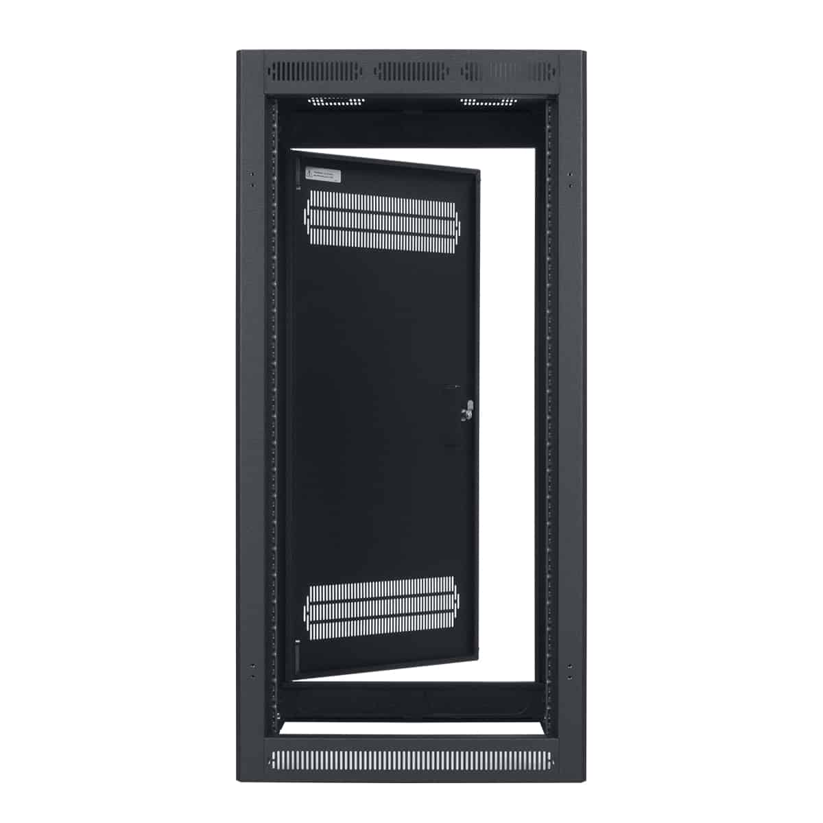 Lowell LER-2422 Enclosed Rack 24U × 22-in Deep, front, door open