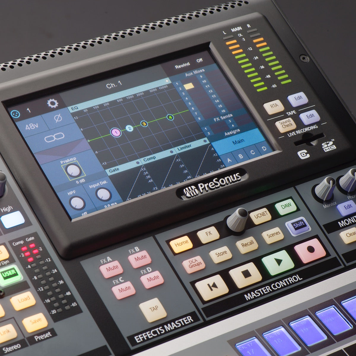 PreSonus StudioLive 32SX - Compact 32-channel Digital Mixer with Effects, effects closeup