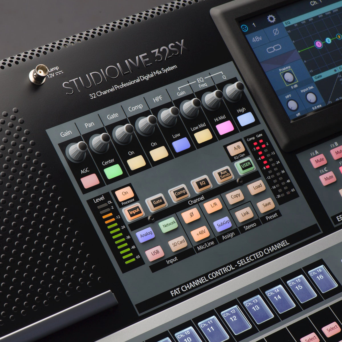 PreSonus StudioLive 32SX - Compact 32-channel Digital Mixer with Effects, fat channel control closeup