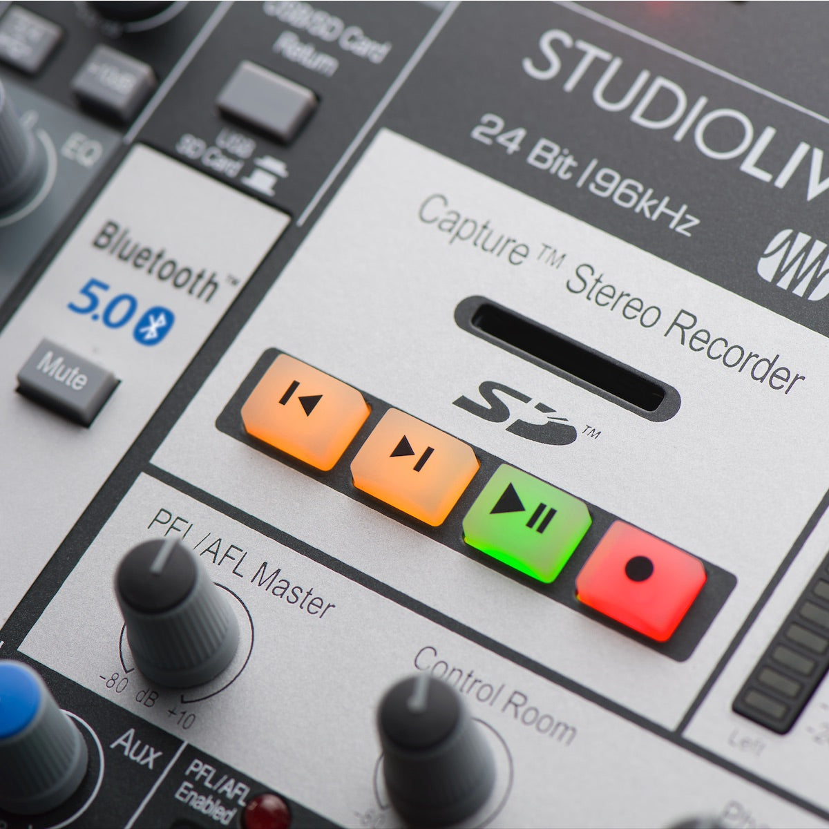 PreSonus StudioLive AR8c - 8-channel Analog USB-C Mixer with Effects, SD card slot closeup