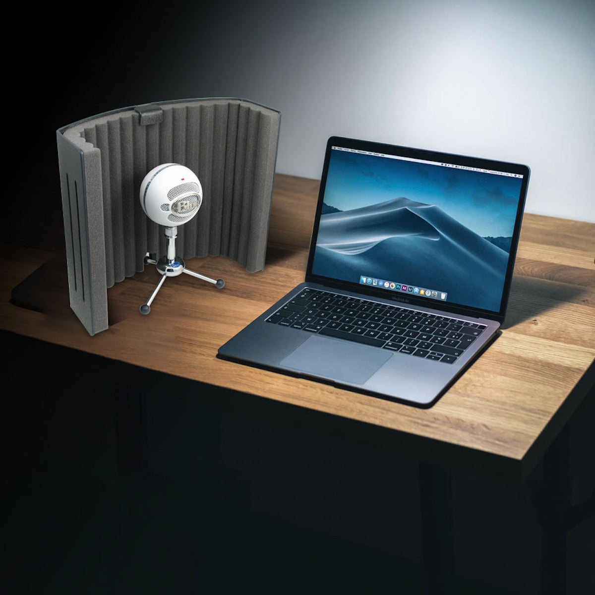 Primacoustic VoxGuard VU - Nearfield Absorber Mic Shield, shown on a tabletop with a laptop computer