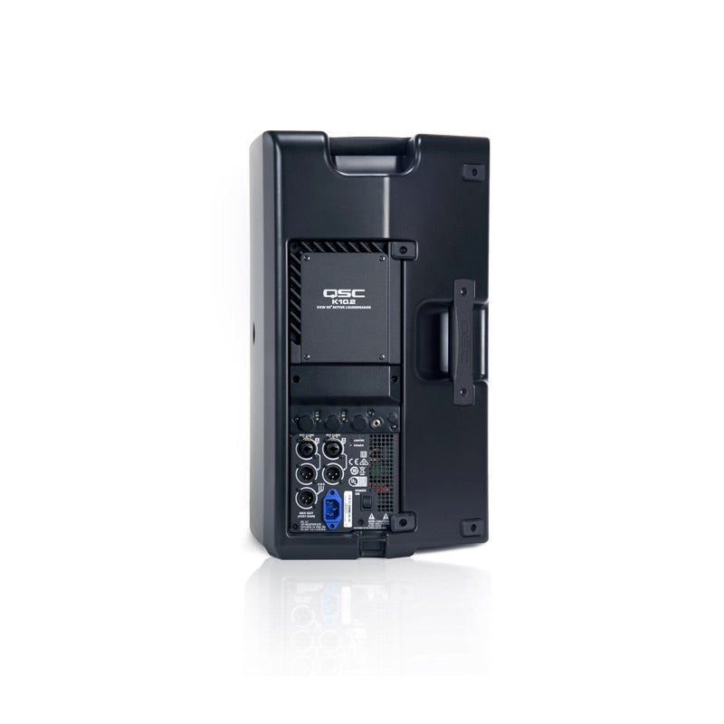 QSC K.2 LOC K.2 Series Lock Out Cover shown on the back of a QSC speaker