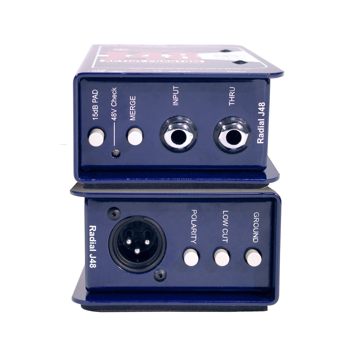 Radial J48 - Phantom Powered Active Direct Box, front and rear views