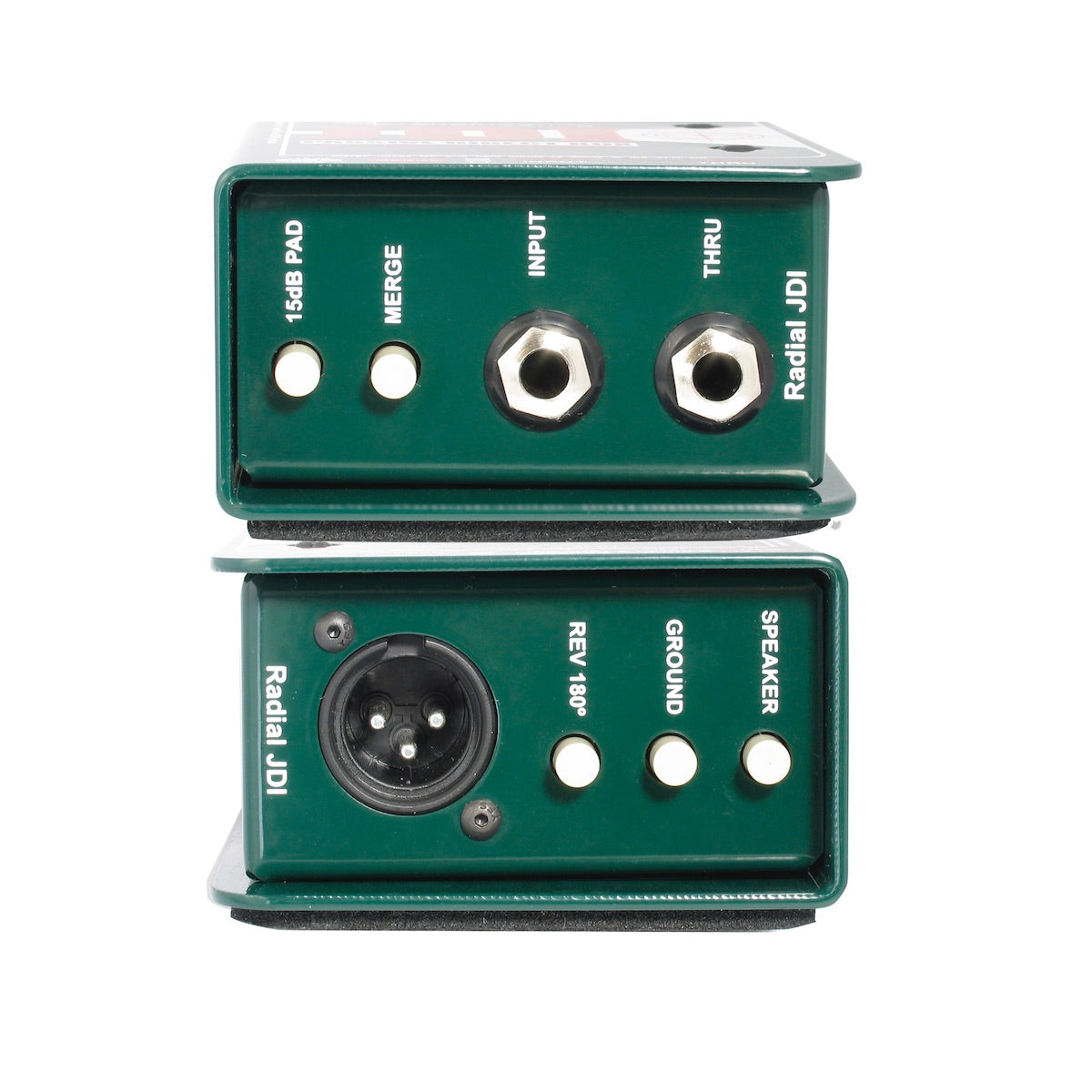 Radial JDI - Passive Direct Box with Jensen Transformer, front and rear views, stacked