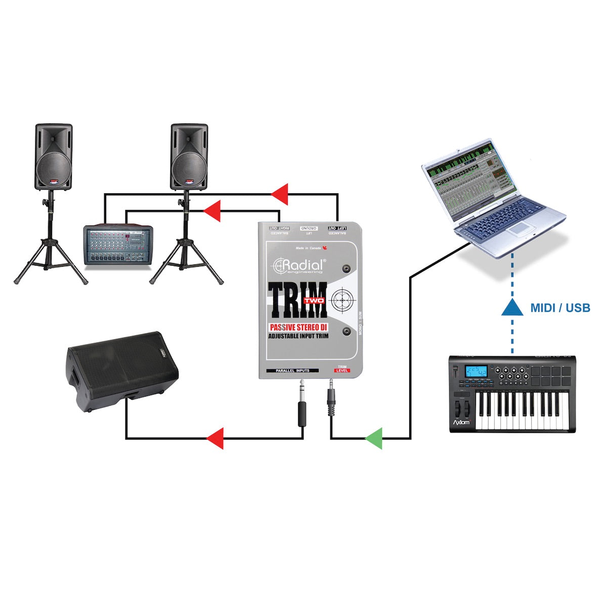Radial Trim-Two - Stereo Passive Direct Box with Volume Control, application diagram