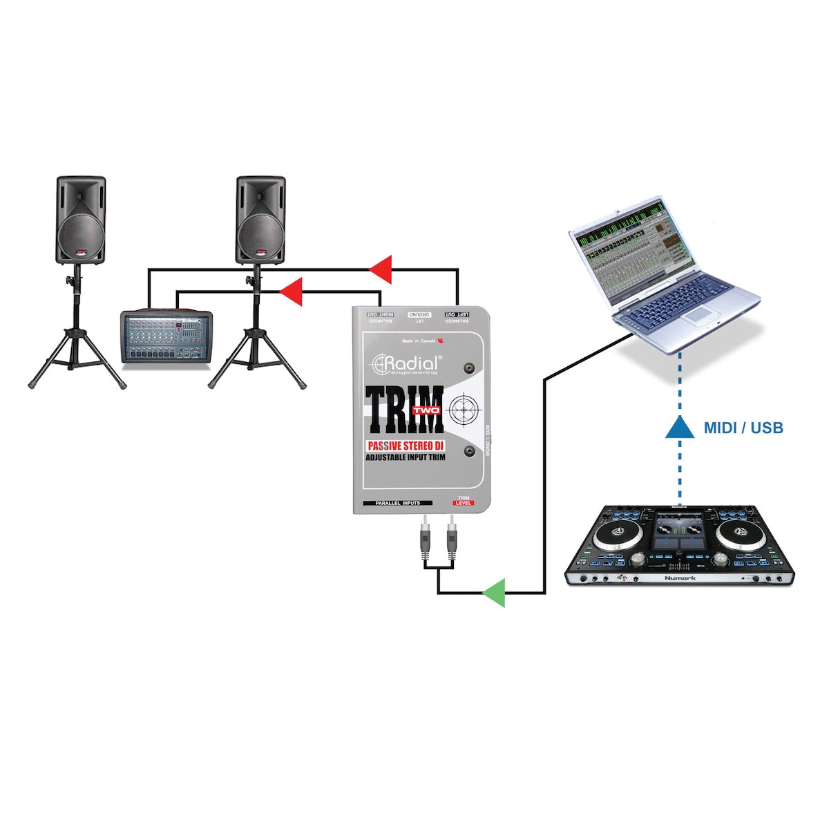 Radial Trim-Two - Stereo Passive Direct Box with Volume Control, application diagram