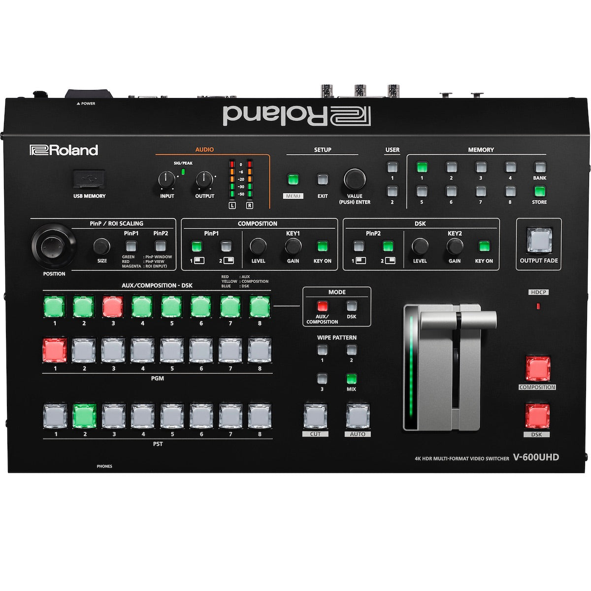 Roland V-600UHD - 8-Channel 4K HDR Multi-format Video Switcher, top
