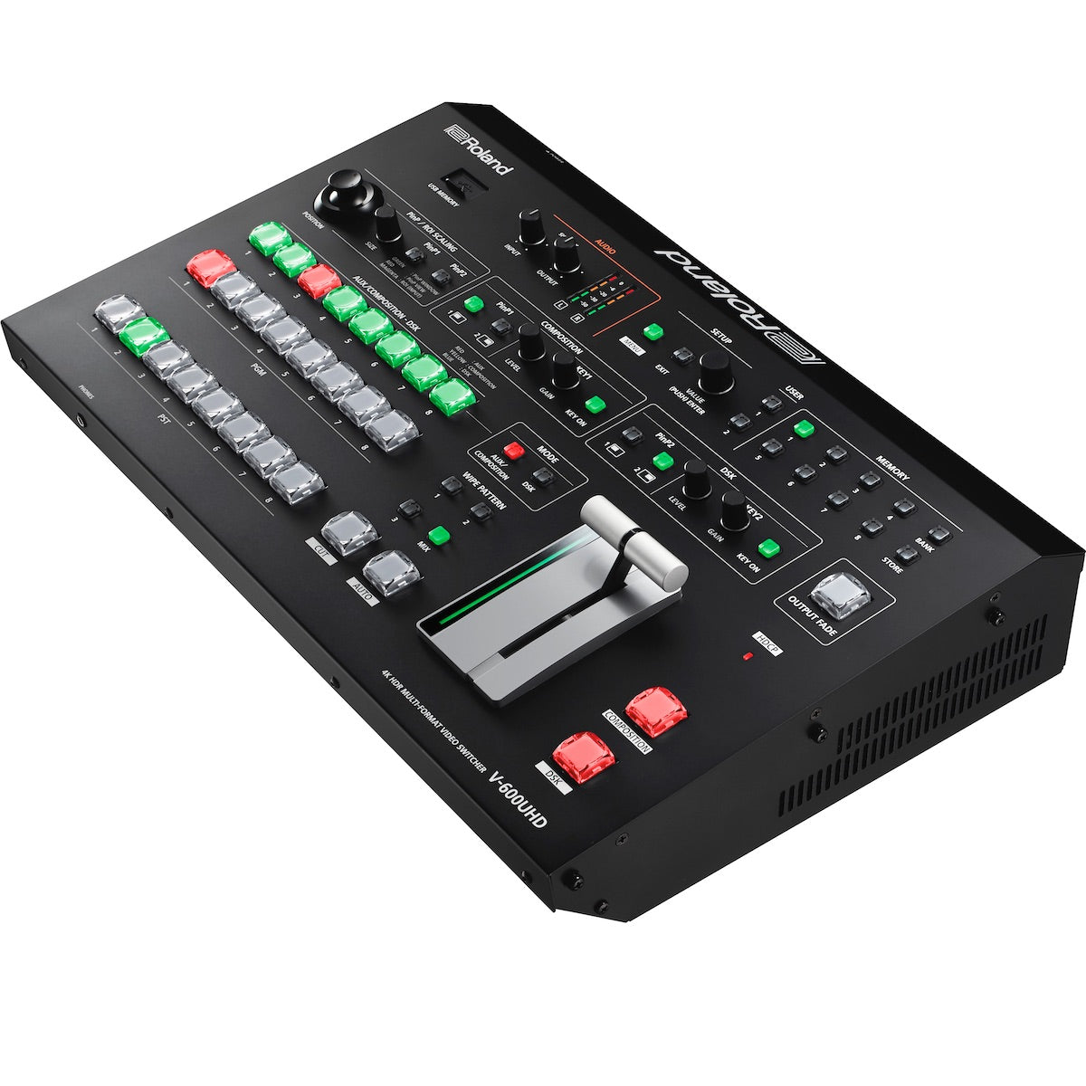 Roland V-600UHD - 8-Channel 4K HDR Multi-format Video Switcher, right 3/4 view