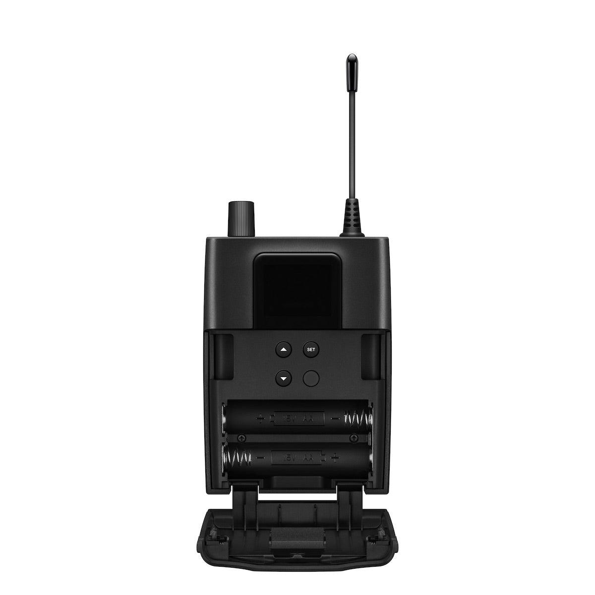 Sennheiser XSW IEM EK bodypack receiver, battery door open