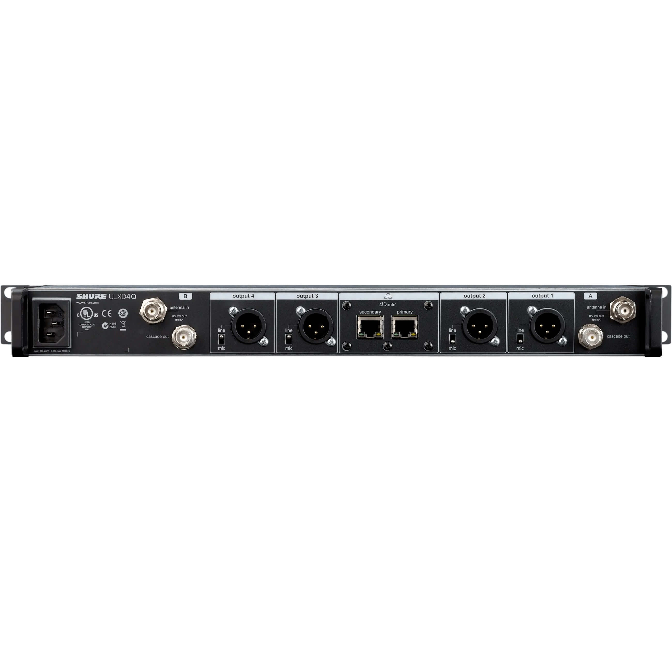 Shure ULXD4Q - Quad-Channel Digital Wireless Receiver, rear
