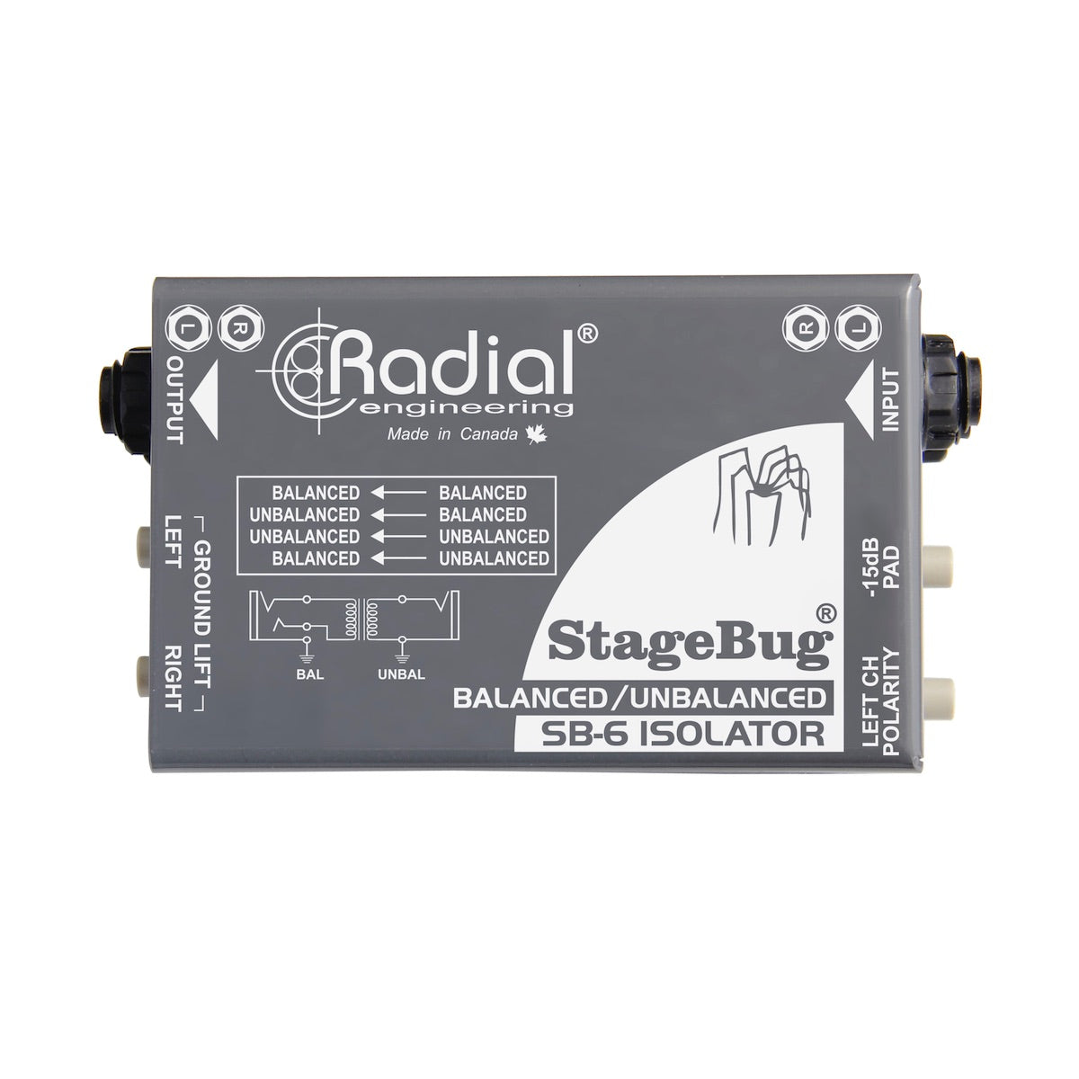 Radial StageBug SB-6 Isolator - 2-Ch Passive Audio Isolator, top