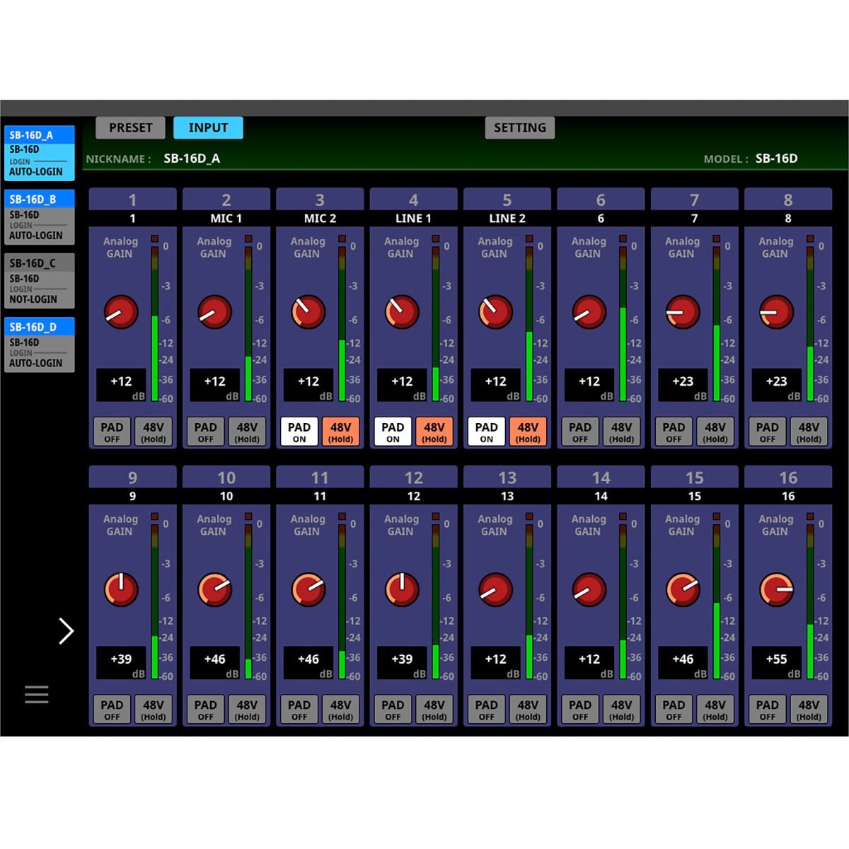 TASCAM SB-16D - 16-in/16-out Dante Stage Box, software control