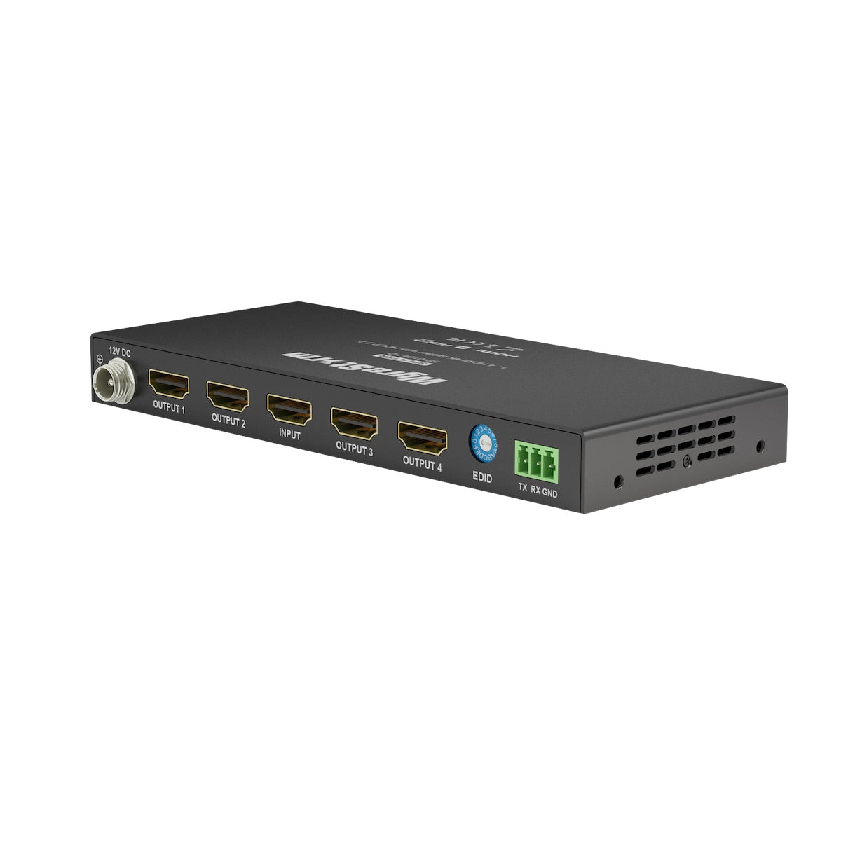 WyreStorm SP-0104-H2 - 4K HDR 1x4 HDMI Splitter with EDID, rear angled