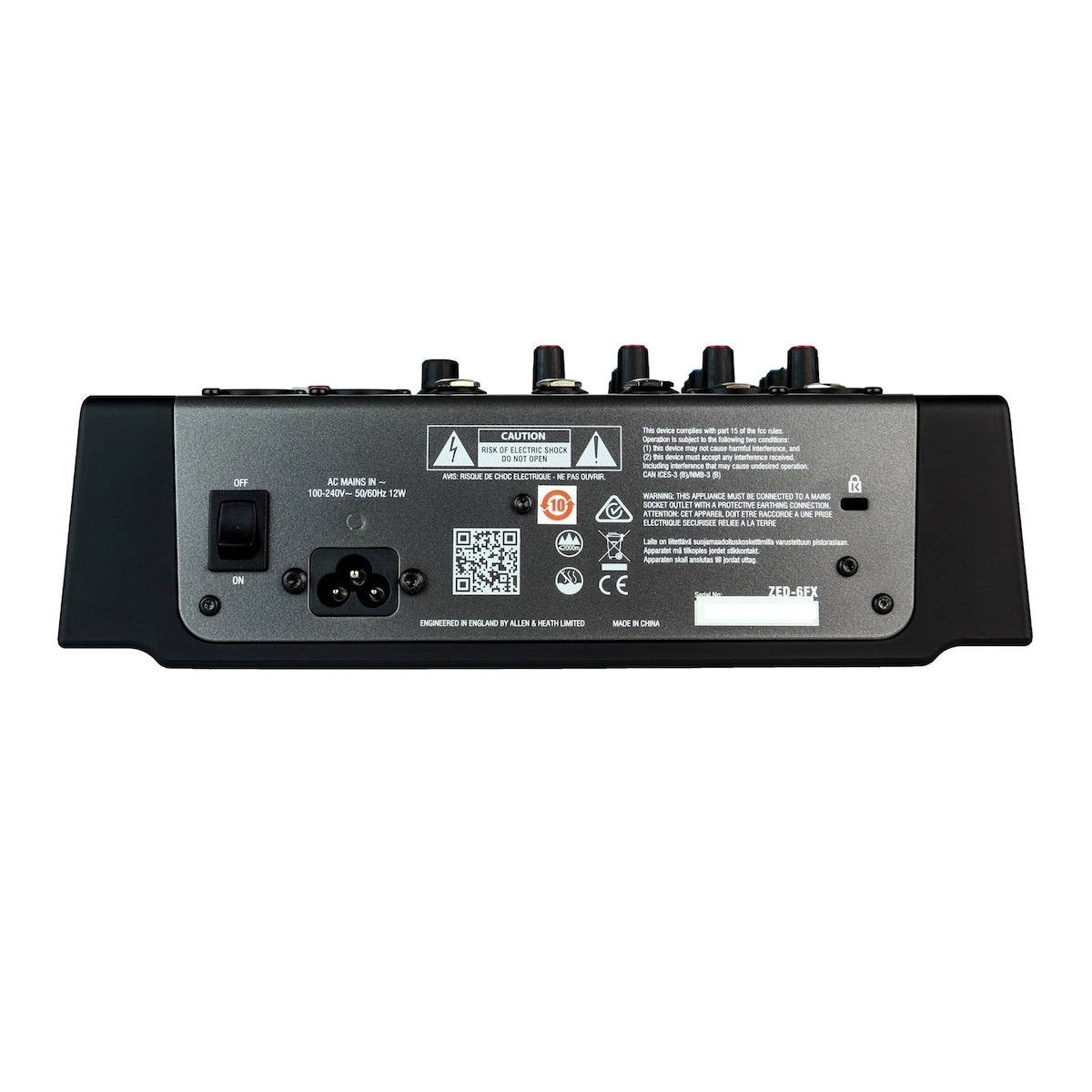 Allen & Heath ZED-6FX - 4-channel Compact Analog Mixer with Effects, rear