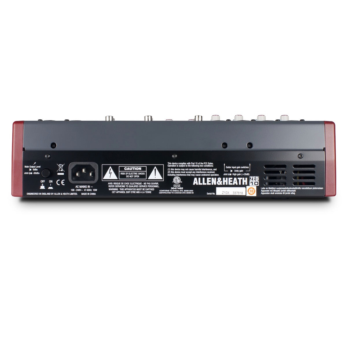 Allen & Heath ZED-10 10-Channel Analog USB Mixer, rear