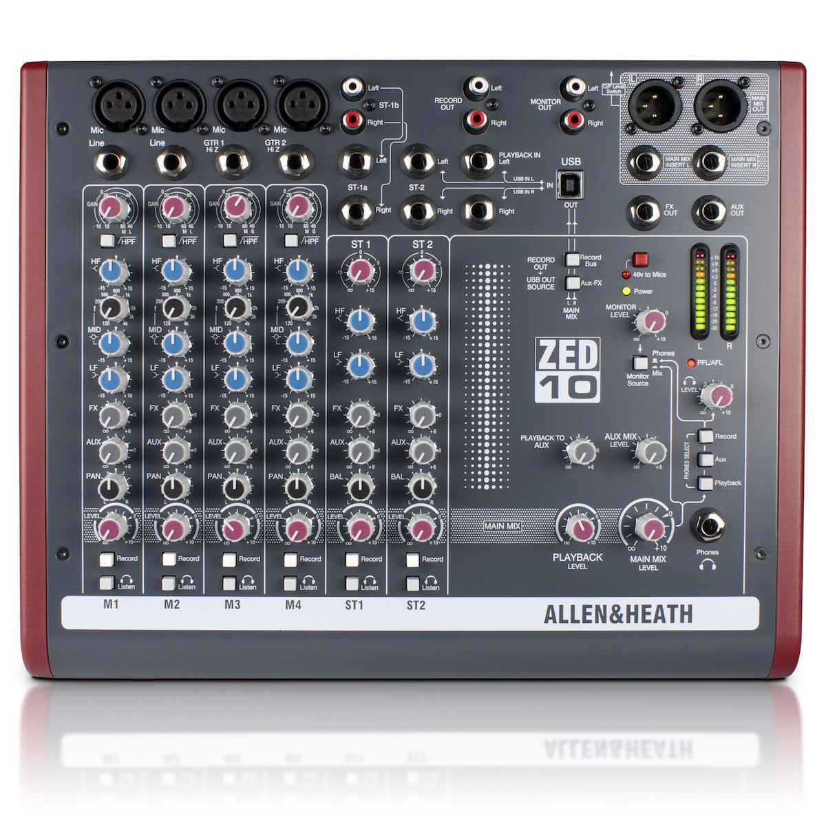 Allen & Heath ZED-10 10-Channel Analog USB Mixer, top