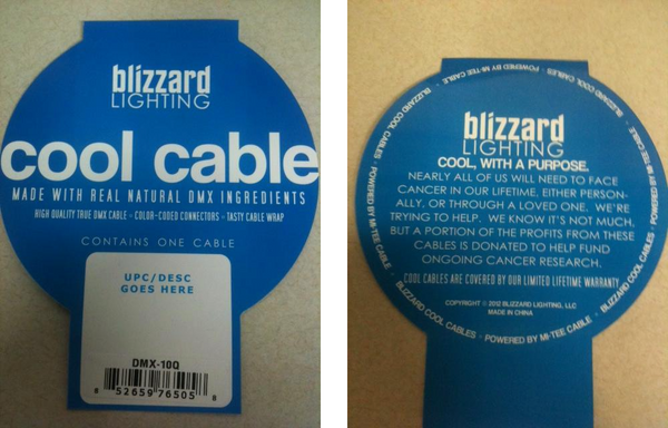 Blizzard Lighting DMX cable labels have a sense of humor