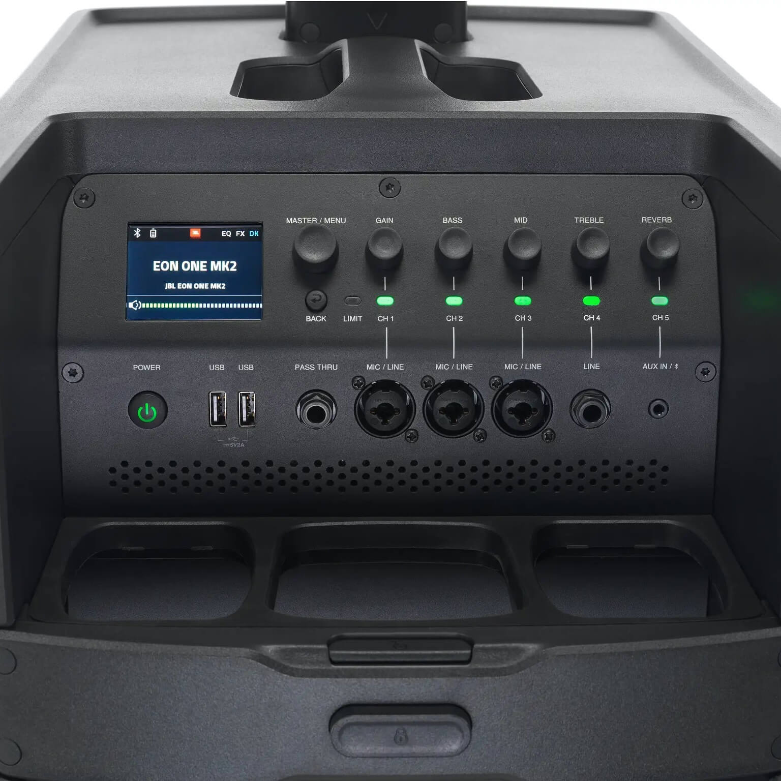 JBL EON ONE MK2 - All-In-One Rechargeable Column PA and Built-In Mixer, panel closeup