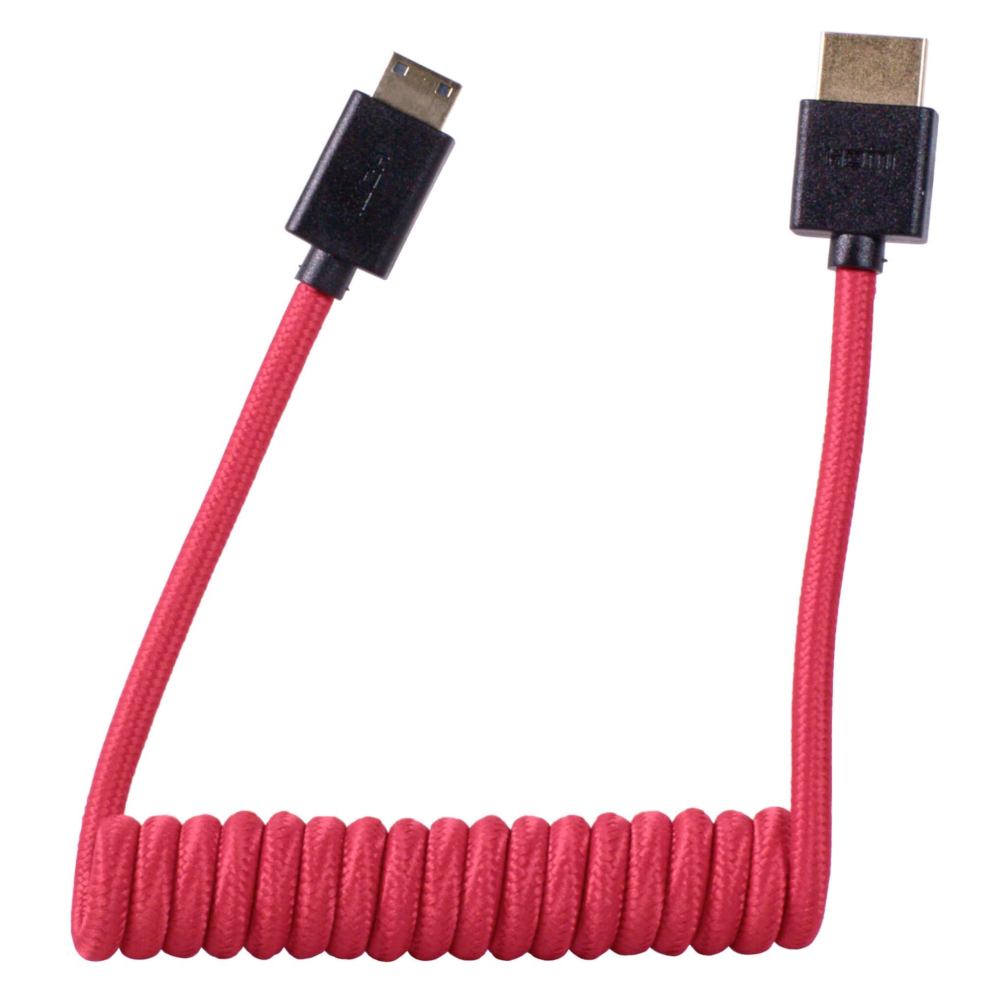 1SourceVideo - Mini HDMI to Full HDMI Coiled Cable, 12-24-inch