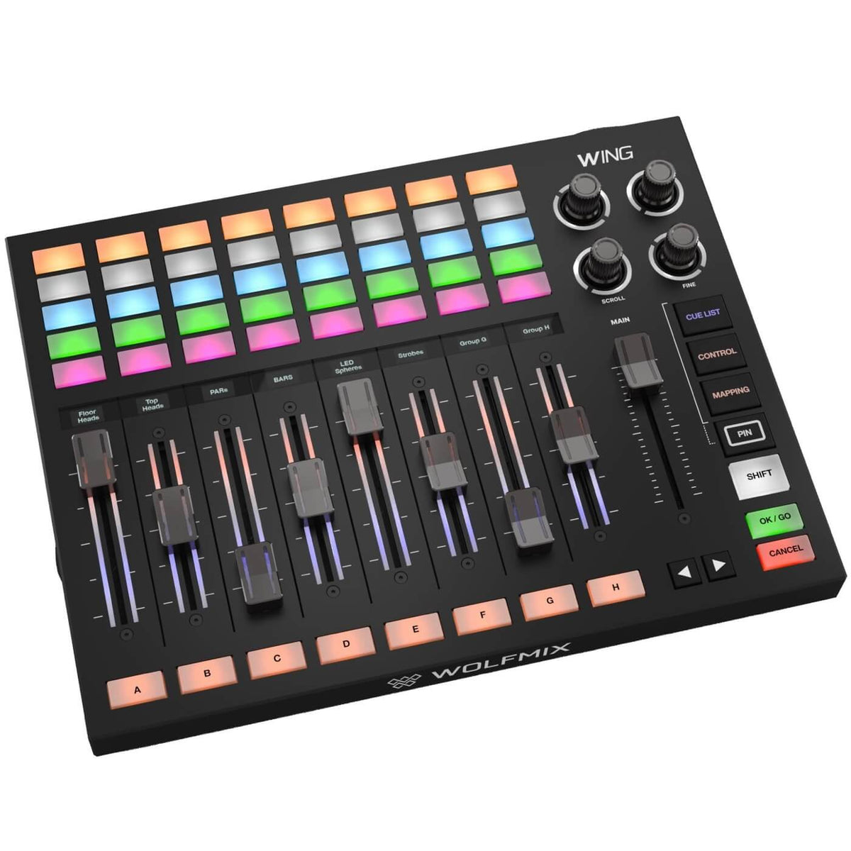 ADJ WMX WING - Control Expansion with 8 Motorized Faders for WMX1, angled right