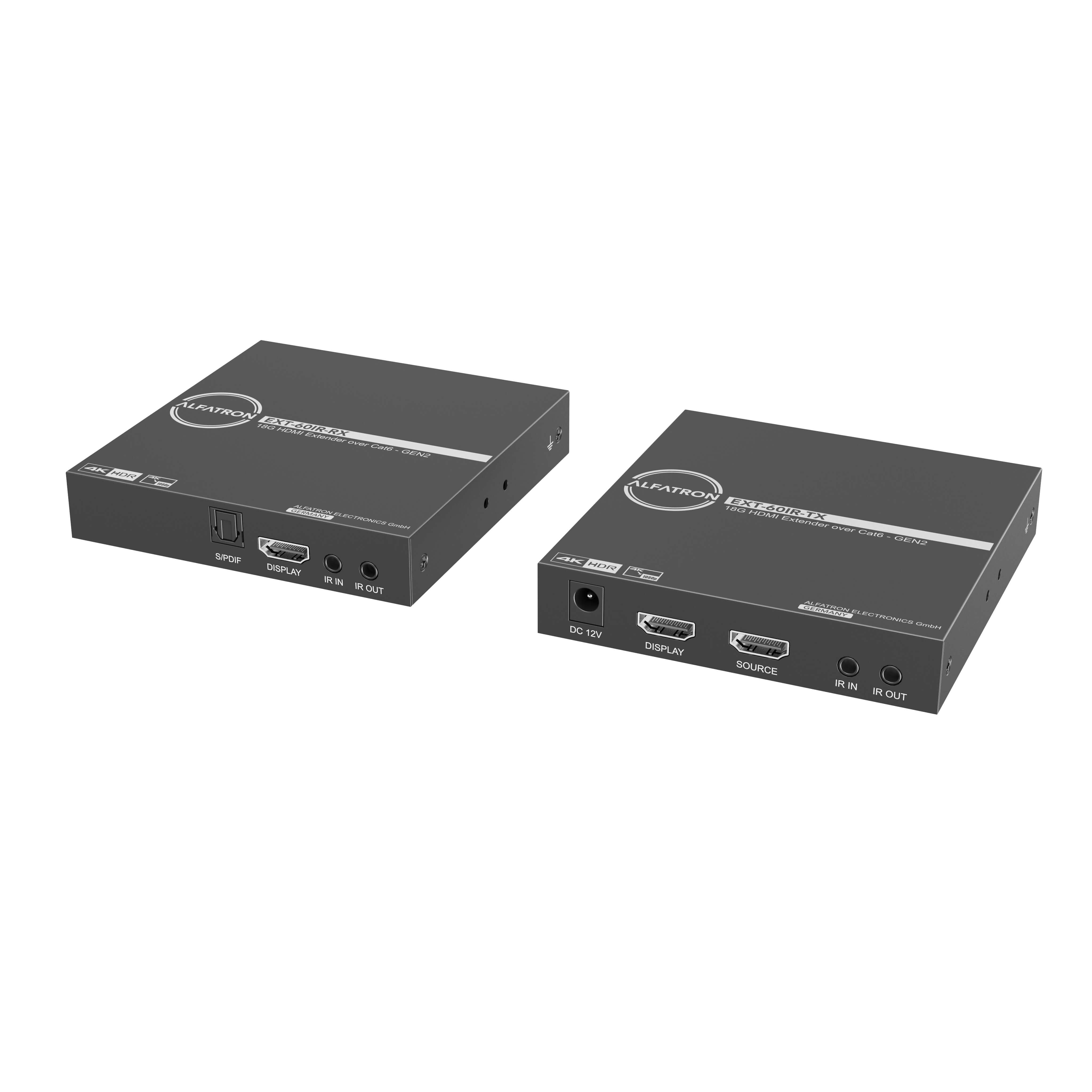 Alfatron EXT60IR-18G (Gen2) - 4K 18Gbps HDMI Extender Set, right angle