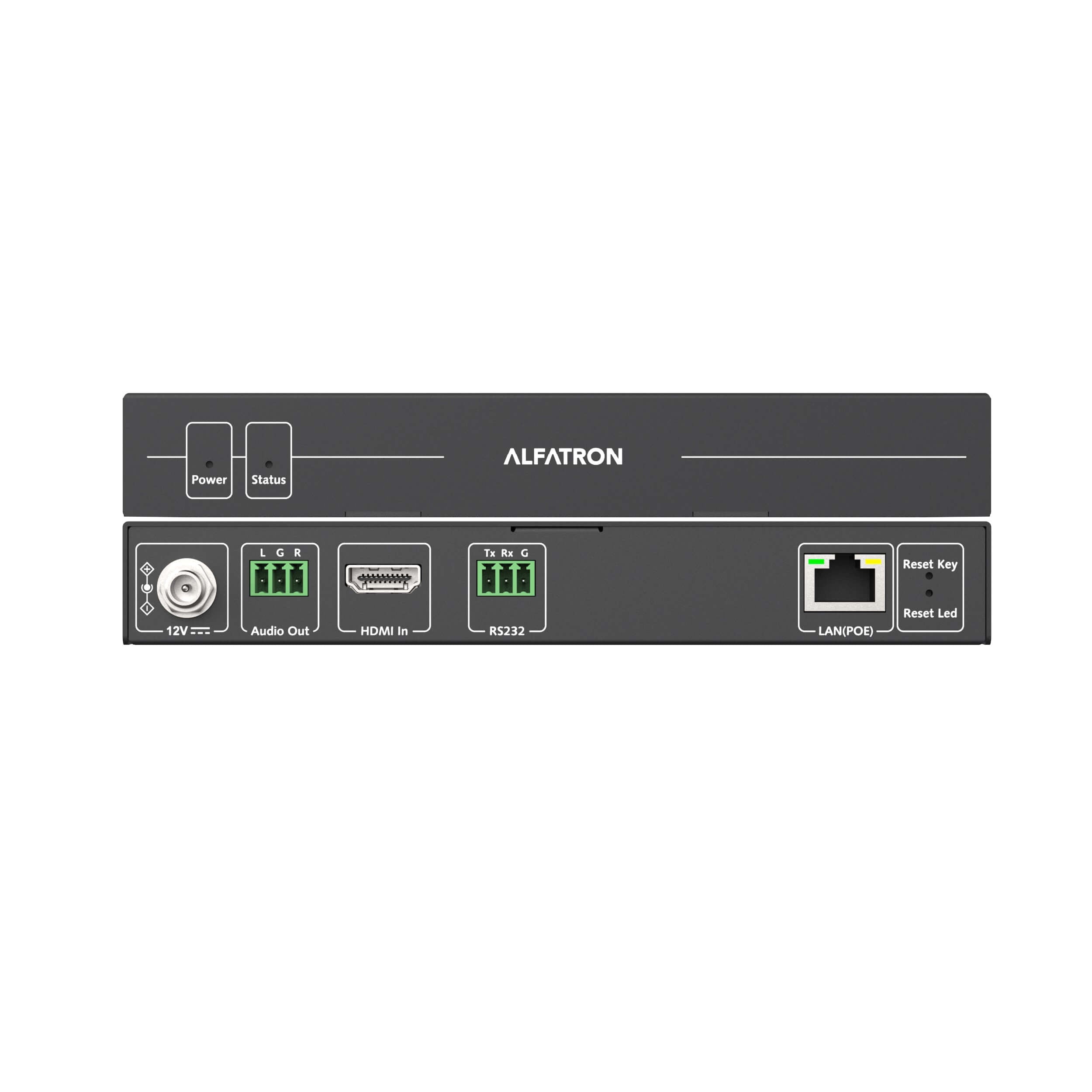 Alfatron IPK1HE - 4K AV Over IP Encoder, front and back combined view
