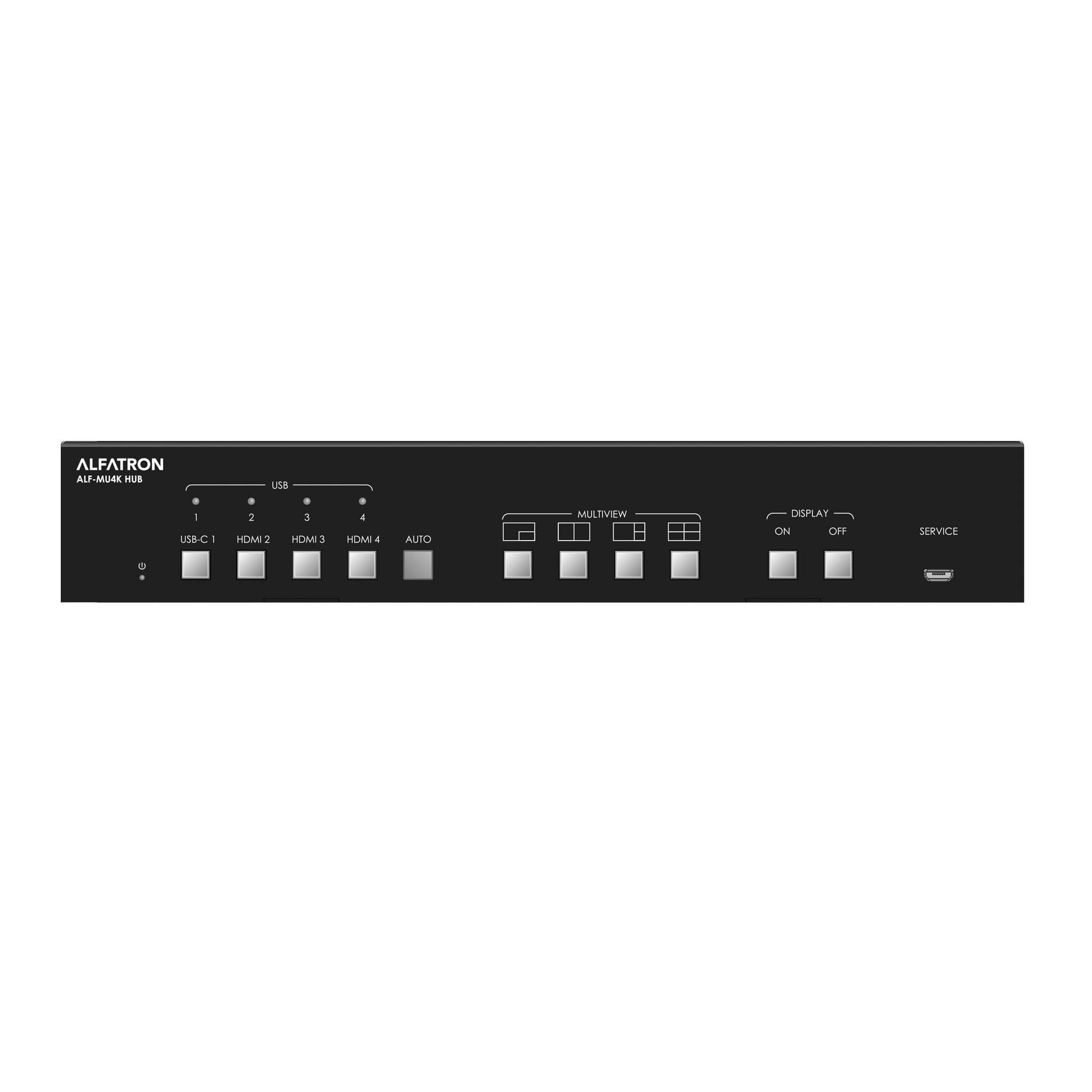Alfatron ALF-MU4K-HUB - 4x1 4K HDMI Seamless Switcher and USB KVM Hub, front